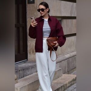 ZARA WOMAN  JACKET WITH ZIP POCKETS BURGUNDY. Oversized